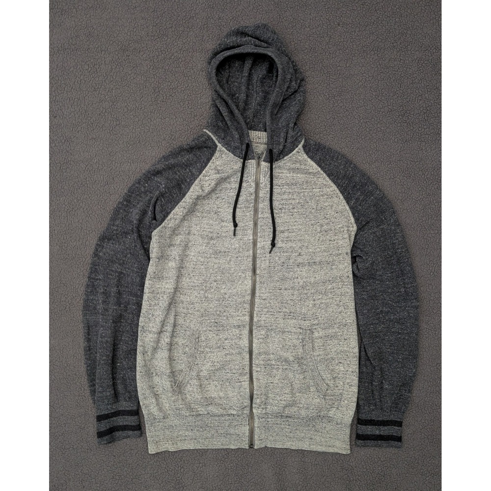 Gap Mens Full Zip Knit Hoodie Grey Raglan Sweater L Tall 1166